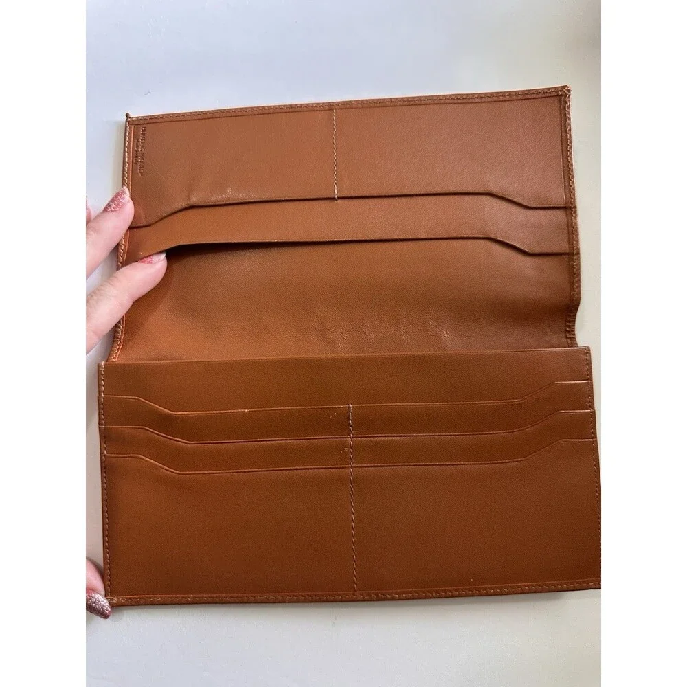 Hunting World Long Bifold Wallet Green Battue Cloth & Tan Leather Trim Italy